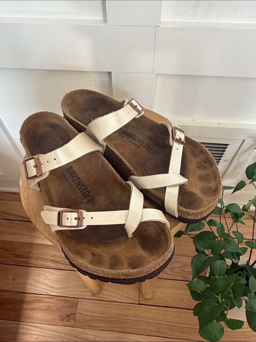 Birkenstock Off-White Crisscross Buckle Sandals